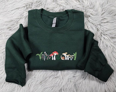 Enchanted Mushroom Forest Embroidered Crewneck | Cottagecore Aesthetic | Magic Mushroom Forest | Wild Mushrooms Shirt | Fairycore Pullover
